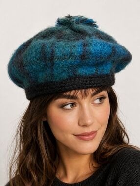 Vintage Donegal Design, Made in Ireland, wool mohair, beret, tam,  fuzzy,